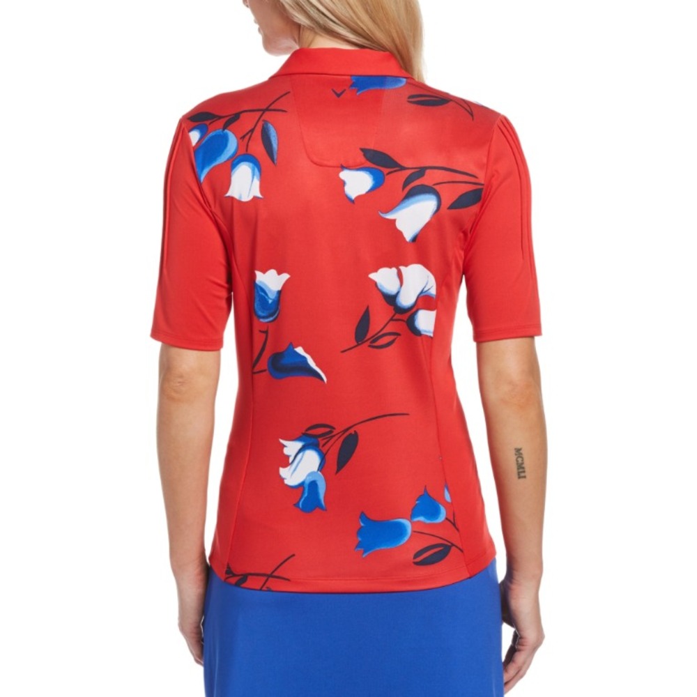 Callaway Women's XS Red Floral Golf Polo Shirt Opti-Dri UV Protection New - Picture 2 of 4